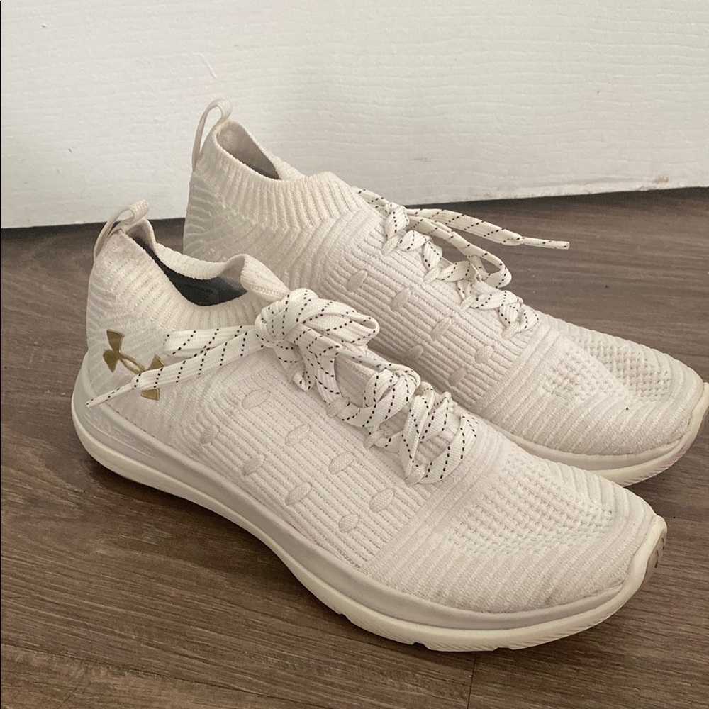 Under Armour Cream Sneakers with Knit Mesh Upper